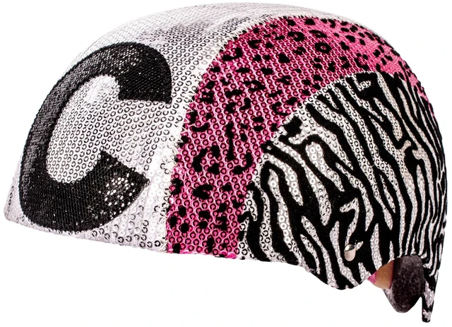 Main image of Raskullz Glam Gear "C" Kids Bike Helmet Silver Sequins Zebra Pink Leopard Print for Cycling, One Size