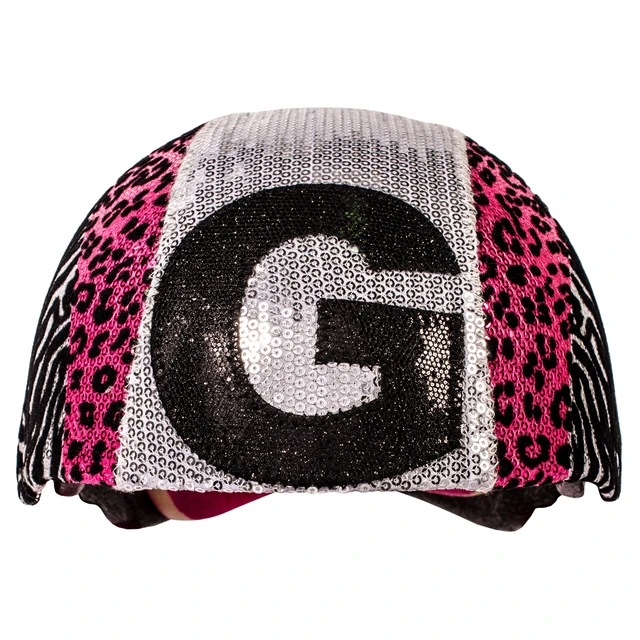 Alt view image 2 of 4 - Raskullz Glam Gear "G" Kids Bike Helmet Silver Sequins Zebra Pink Leopard Print for Cycling, One Size