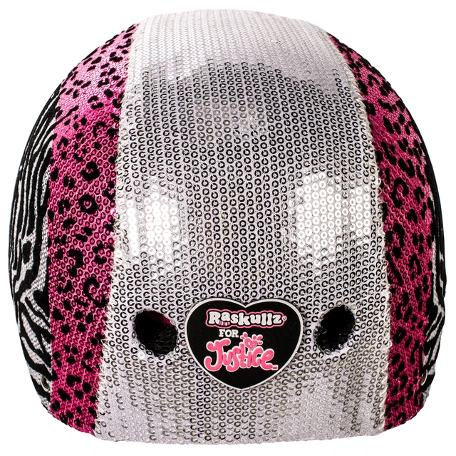 Alt view image 4 of 4 - Raskullz Glam Gear "Love" Kids Bike Helmet Silver Sequins Zebra Pink Leopard Print for Cycling One Size