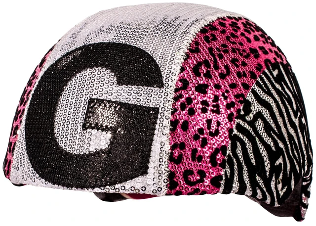 Main image of Raskullz Glam Gear "G" Kids Bike Helmet Silver Sequins Zebra Pink Leopard Print for Cycling, One Size