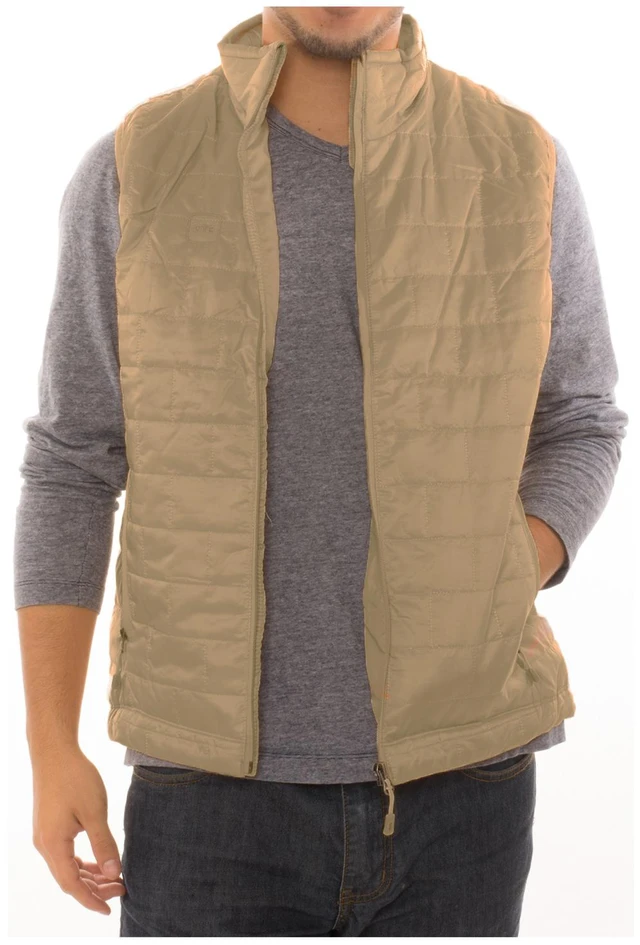 Main image of Men's Puffer Quilted Water Repellent Full Zipper Packable Vest Jacket Coat - Khaki - Small