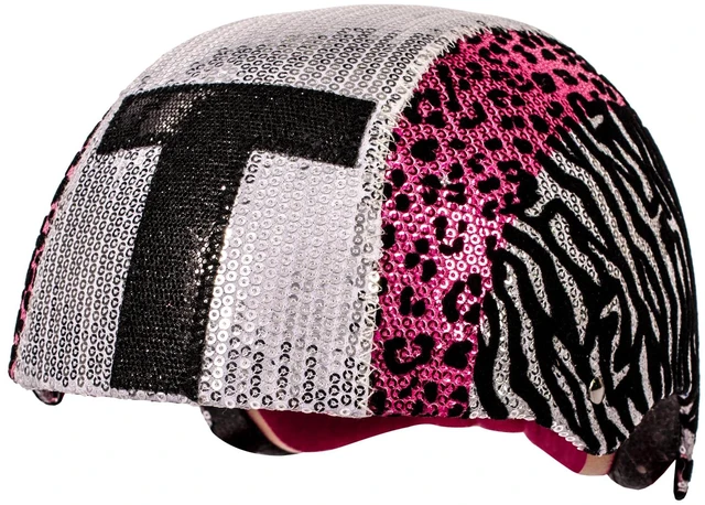Main image of Raskullz Glam Gear "T" Kids Bike Helmet Silver Sequins Zebra Pink Leopard Print for Cycling, One Size