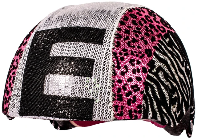 Main image of Raskullz Glam Gear "E" Kids Bike Helmet Silver Sequins Zebra Pink Leopard Print for Cycling, One Size