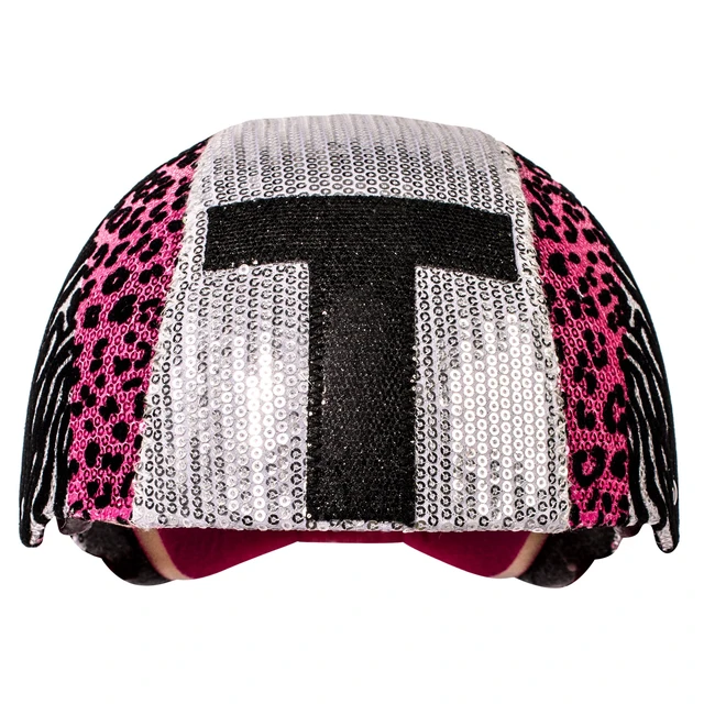 Alt view image 2 of 4 - Raskullz Glam Gear "T" Kids Bike Helmet Silver Sequins Zebra Pink Leopard Print for Cycling, One Size