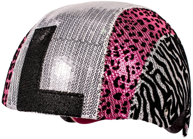 Main image of Raskullz Glam Gear "L" Kids Bike Helmet Silver Sequins Zebra Pink Leopard Print for Cycling, One Size