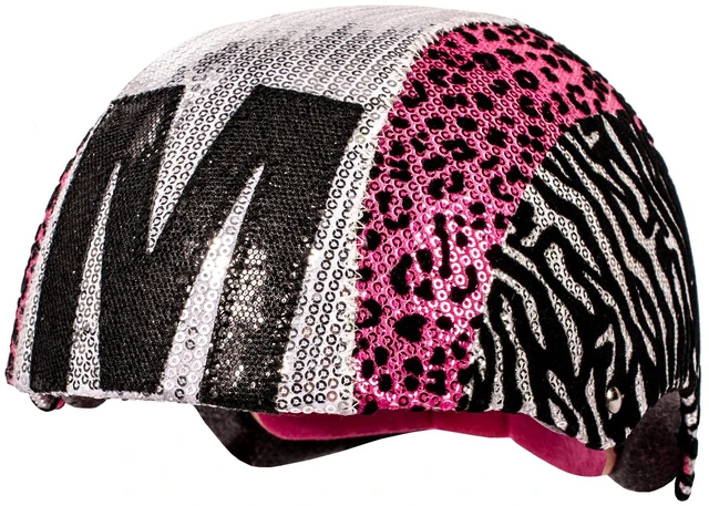 Main image of Raskullz Glam Gear "M" Kids Bike Helmet Silver Sequins Zebra Pink Leopard Print for Cycling, One Size