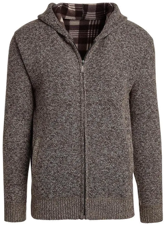 Main image of Alta Men's Fleece Lined Casual Full-Zip Pocket Sweater Jacket - Brown Hoodie - S