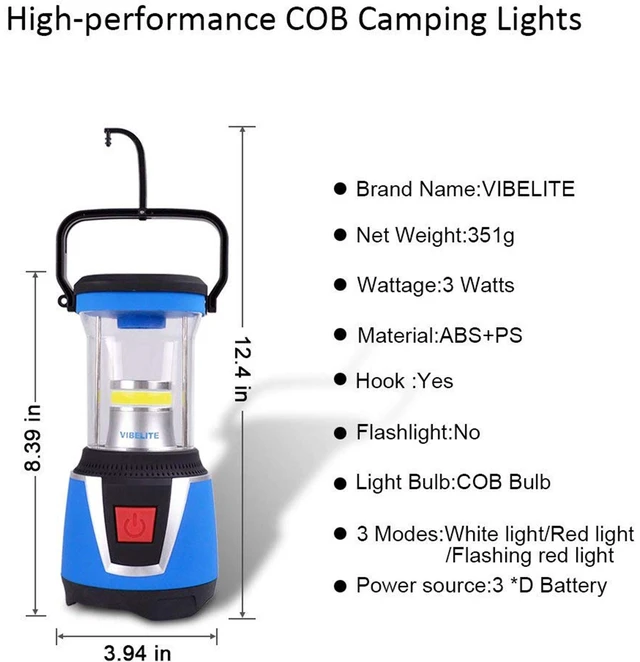 Alt view image 6 of 7 - Vibelite LED Camping Lantern Portable Rechargeable Outdoor Emergency Light Blue