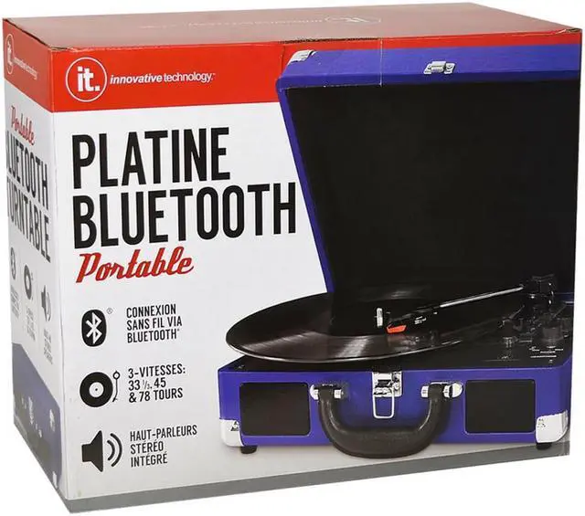 Alt view image 7 of 8 - Innovative Technology 3-Speed Vintage Bluetooth Suitcase Turntable - Blue