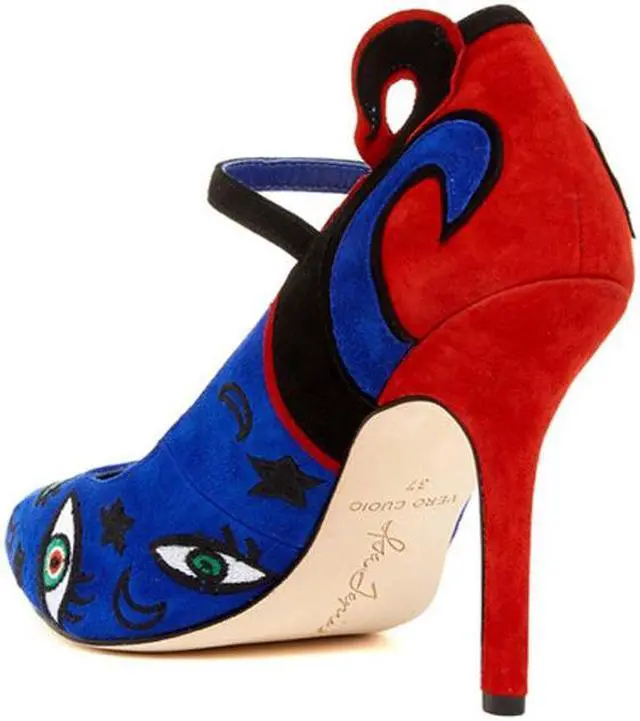 Alt view image 9 of 12 - Isa Tapia Barcelona Embroidered Suede Mary Jane Closed Pointed-Toe Heels Pump - Size 37.5