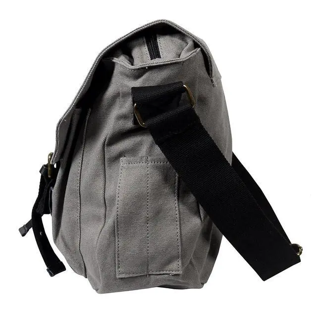 Alt view image 3 of 7 - Rakuda Large Correspondent Cavas Shoulder Messenger Bag, Washed Leather 13x11x5 - Grey