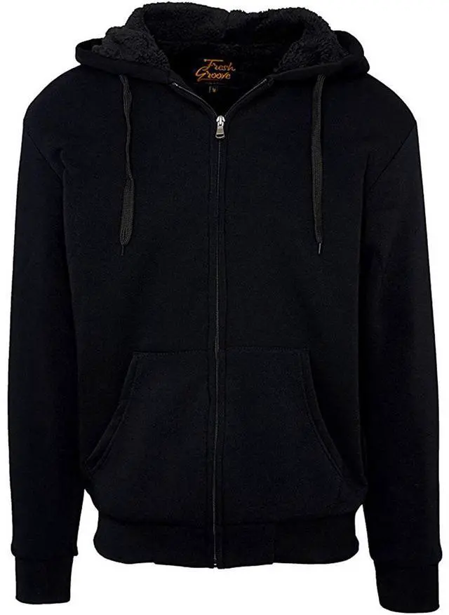 Main image of Fresh Groove Men's Soft Sherpa-Lined Fleece Hoodie Sweatshirt, Black, L