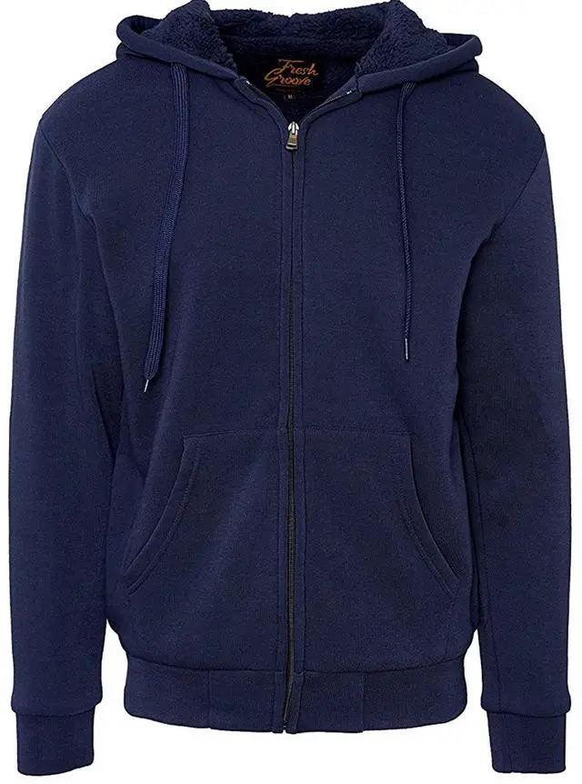 Main image of Fresh Groove Men's Soft Sherpa-Lined Fleece Hoodie Sweatshirt, Navy, XL