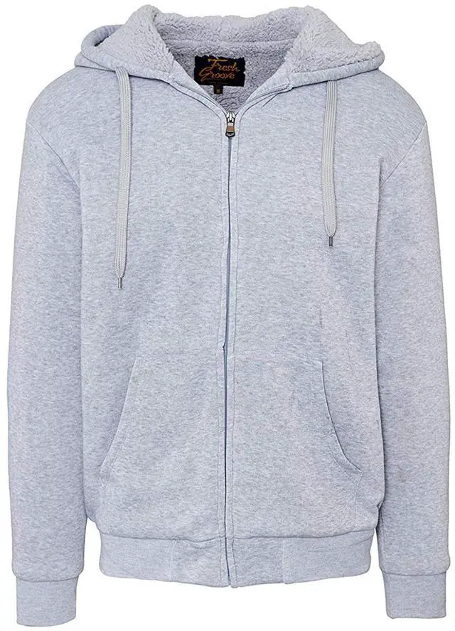 Main image of Fresh Groove Men's Soft Sherpa-Lined Fleece Hoodie Sweatshirt, Light Gray, M