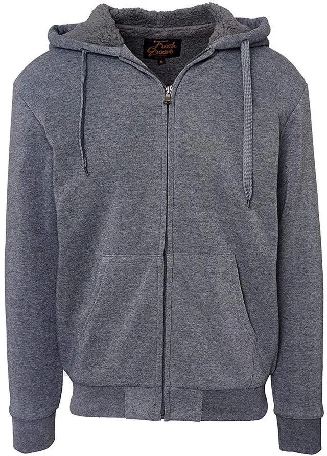 Main image of Fresh Groove Men's Soft Sherpa-Lined Fleece Hoodie Sweatshirt, Charcoal, S