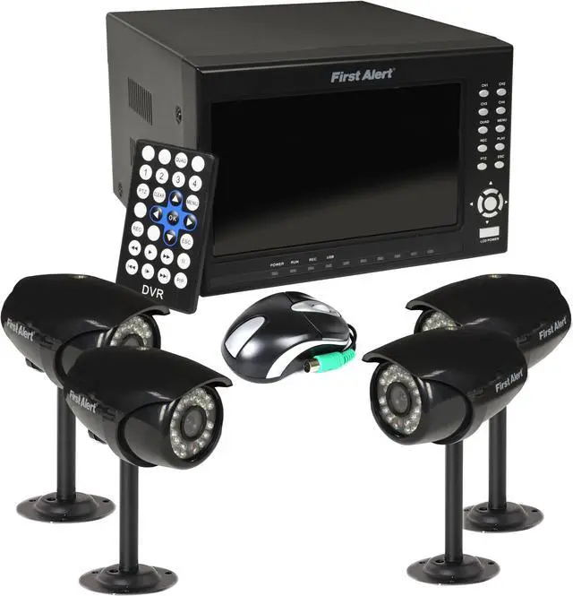 Alt view image 11 of 16 - First Alert Hs-4700-s 4 Wired Security Camera Recording System With 7 in. Lcd Display & Built-in Dvr