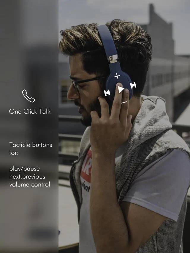 Alt view image 7 of 7 - Bluetooth Deep Bass Over-Ear Hi-Fi Wireless Headphones w/ Built-In Mic, Blue