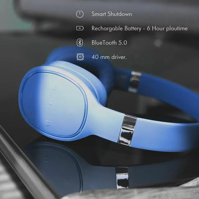 Alt view image 6 of 7 - Bluetooth Deep Bass Over-Ear Hi-Fi Wireless Headphones w/ Built-In Mic, Blue
