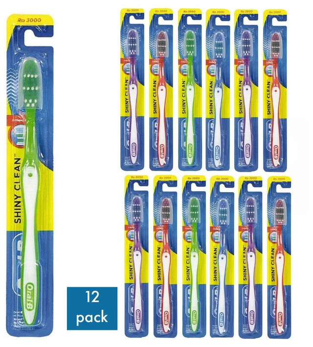 Main image of 12 Pack Oral-B Shiny Clean Soft 35 Ergonomic Z Shaped Bristles Manual Toothbrush