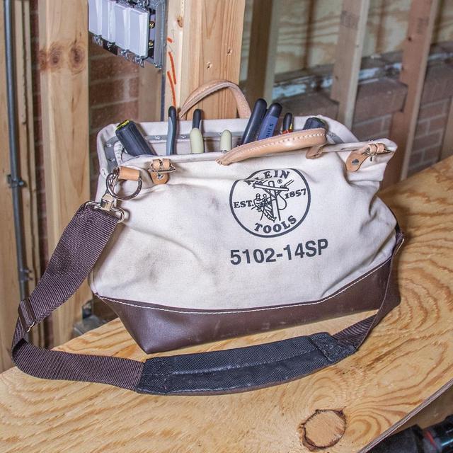 Alt view image 9 of 15 - KLEIN TOOLS 5102-14SP Tool Bag, Brown, Canvas, 10 Pockets