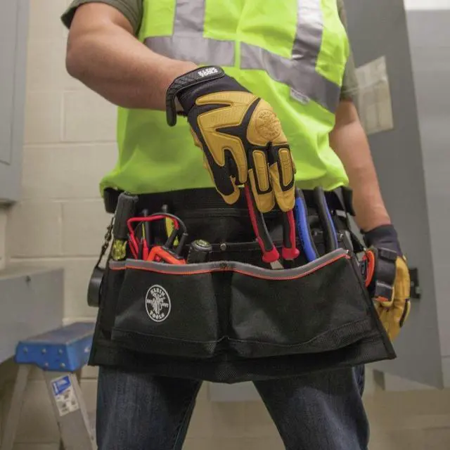 Alt view image 10 of 16 - KLEIN TOOLS 5244 Black Ballistic Polyester Tool Belt, 6 Pockets, 5244