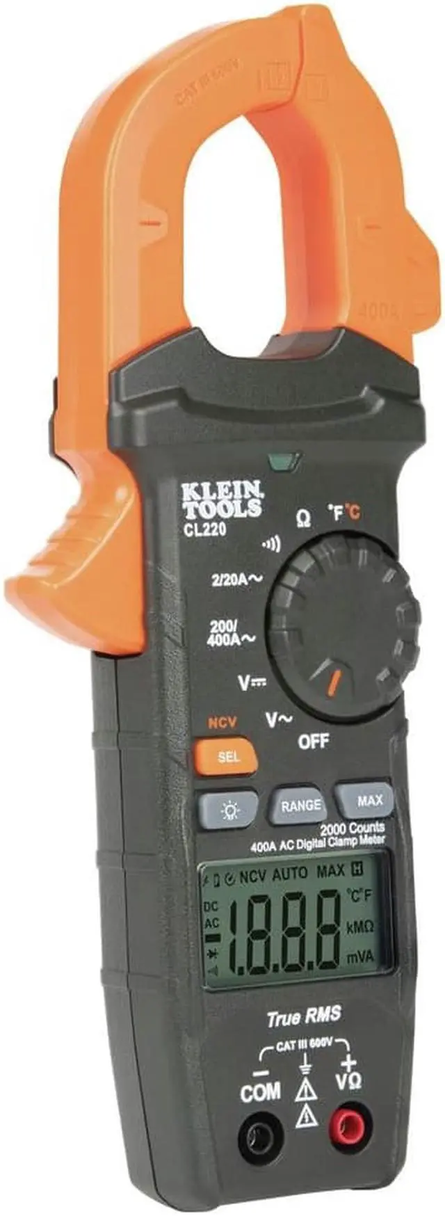 Alt view image 2 of 13 - Klein Tools CL220 400 Amp Auto-Ranging Digital Clamp Meter with Temperature/Non-Contact Voltage Detector