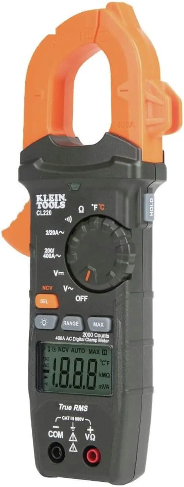 Alt view image 3 of 13 - Klein Tools CL220 400 Amp Auto-Ranging Digital Clamp Meter with Temperature/Non-Contact Voltage Detector