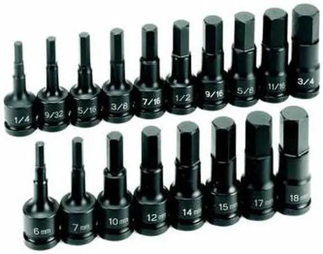 Alt view image 3 of 7 - Grey Pneumatic 1598HC 1/2" Drive 18 Pc. Combo Hex Driver SAE/Metric Set