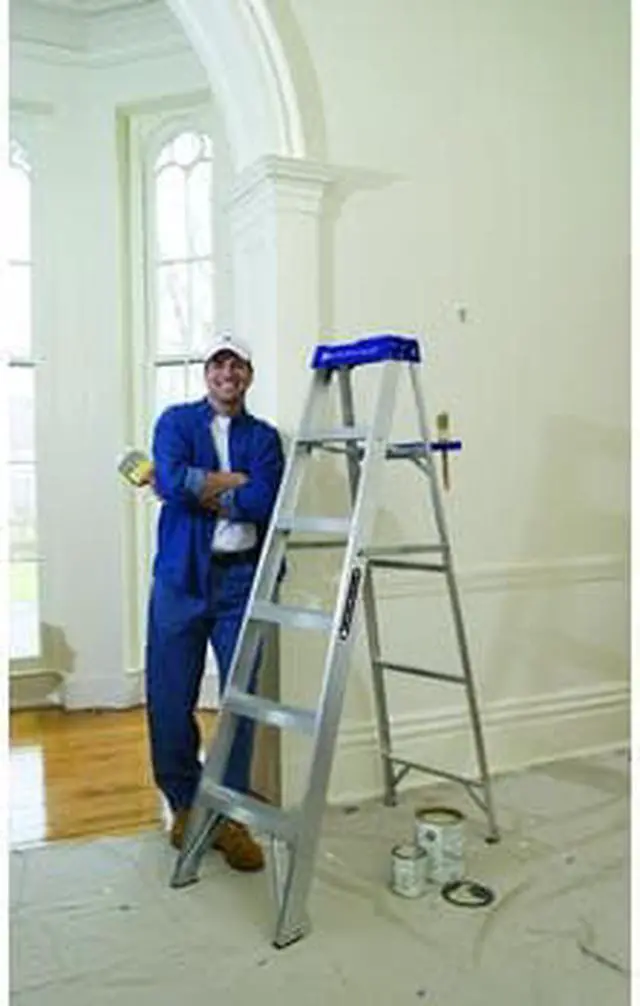 Alt view image 7 of 18 - Louisville AS2106 6 ft. Type I Duty Rating 250 lbs. Load Capacity Aluminum Step Ladder with Molded Pail Shelf