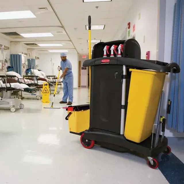 Alt view image 6 of 8 - High-Security Healthcare Cleaning Cart, 22w x 48.25d x 53.5h, Black 9T7500BK