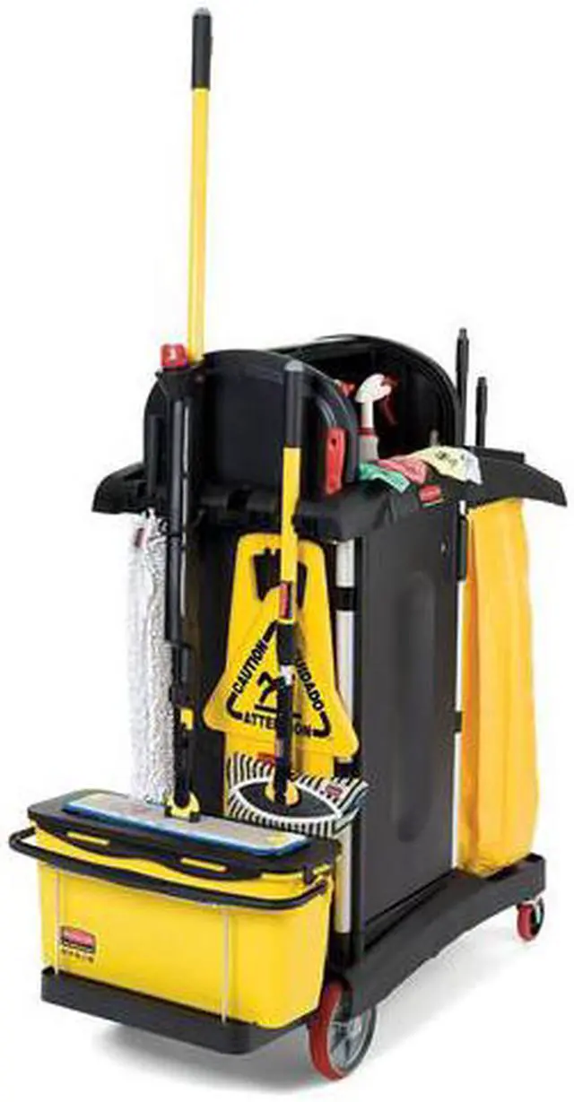 Alt view image 5 of 8 - High-Security Healthcare Cleaning Cart, 22w x 48.25d x 53.5h, Black 9T7500BK
