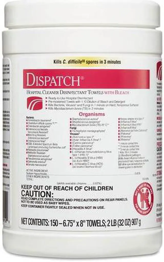 Alt view image 7 of 20 - Clorox CLO 69150 Dispatch Hospital Cleaner Disinfectant Towels with Bleach Wipes Canister (150 CT.)