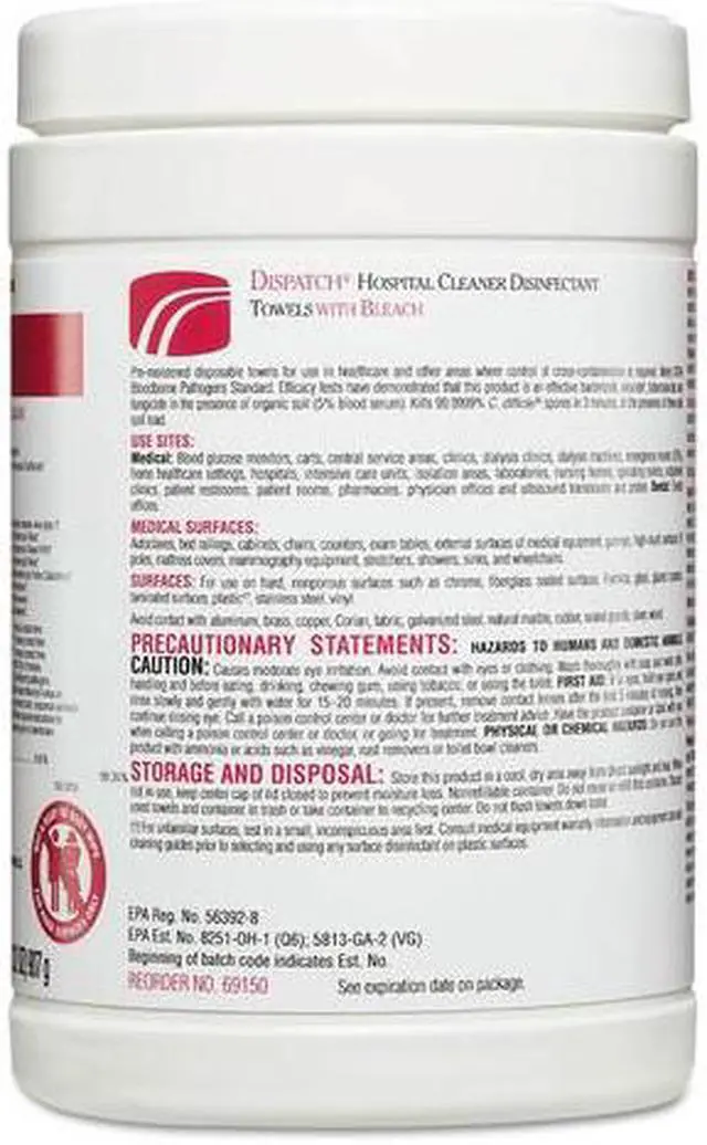 Alt view image 6 of 20 - Clorox CLO 69150 Dispatch Hospital Cleaner Disinfectant Towels with Bleach Wipes Canister (150 CT.)