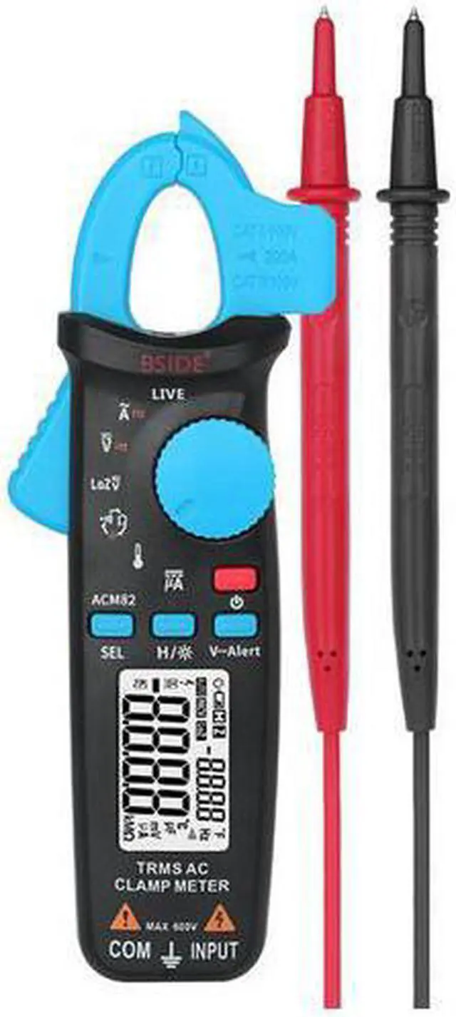 Main image of Bside ACM82 Digital True RMS Mini Clamp Meter Auto Range 0.001A Current Test Hz Temp Ohm uF V-alert Live Check with Pocket Clip (Blue)