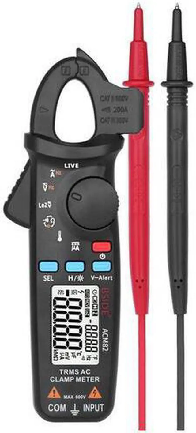 Main image of Bside ACM82 Digital True RMS Mini Clamp Meter Auto Range 0.001A Current Test Hz Temp Ohm uF V-alert Live Check with Pocket Clip (Black)