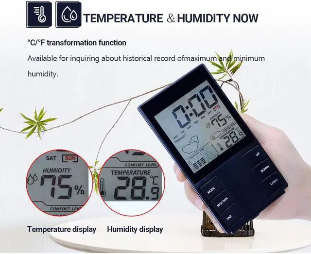 Alt view image 6 of 7 - OUTEST Digital Temperature Humidity clock Weather forecast station meter with weather station barometer Alarm clock CX-505 (White)