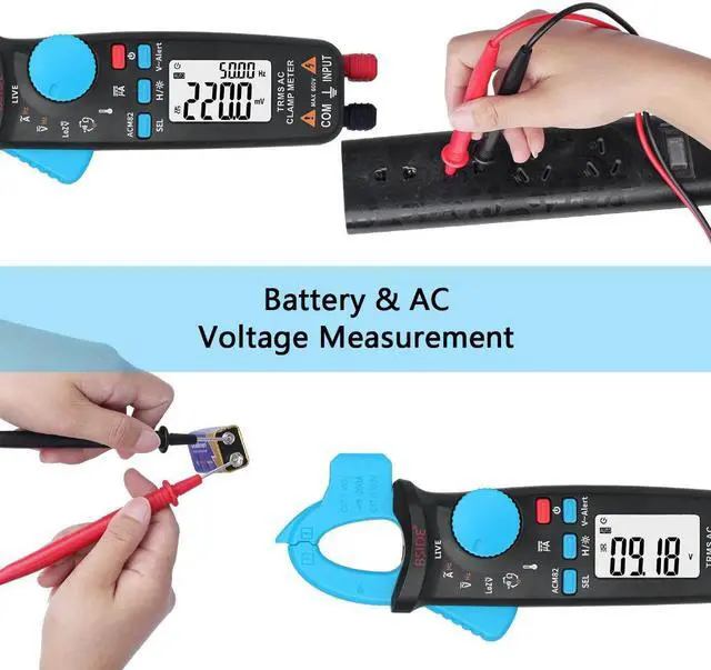 Alt view image 2 of 6 - Bside ACM82 Digital True RMS Mini Clamp Meter Auto Range 0.001A Current Test Hz Temp Ohm uF V-alert Live Check with Pocket Clip (Blue)