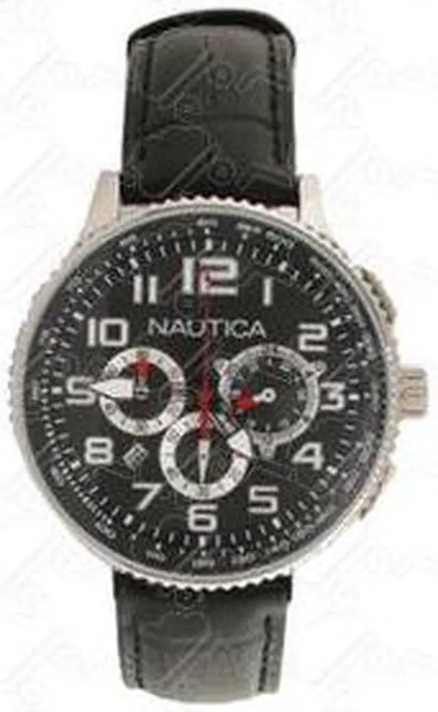 Alt view image 2 of 3 - Nautica N22596M Men's Black Dial Leather Chronograph Watch