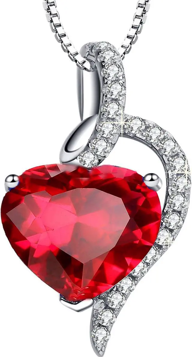 Main image of Mabella 925 Sterling Silver Simulated Blue Sapphire Heart Pendant Necklace, Birthday Gifts for Women
