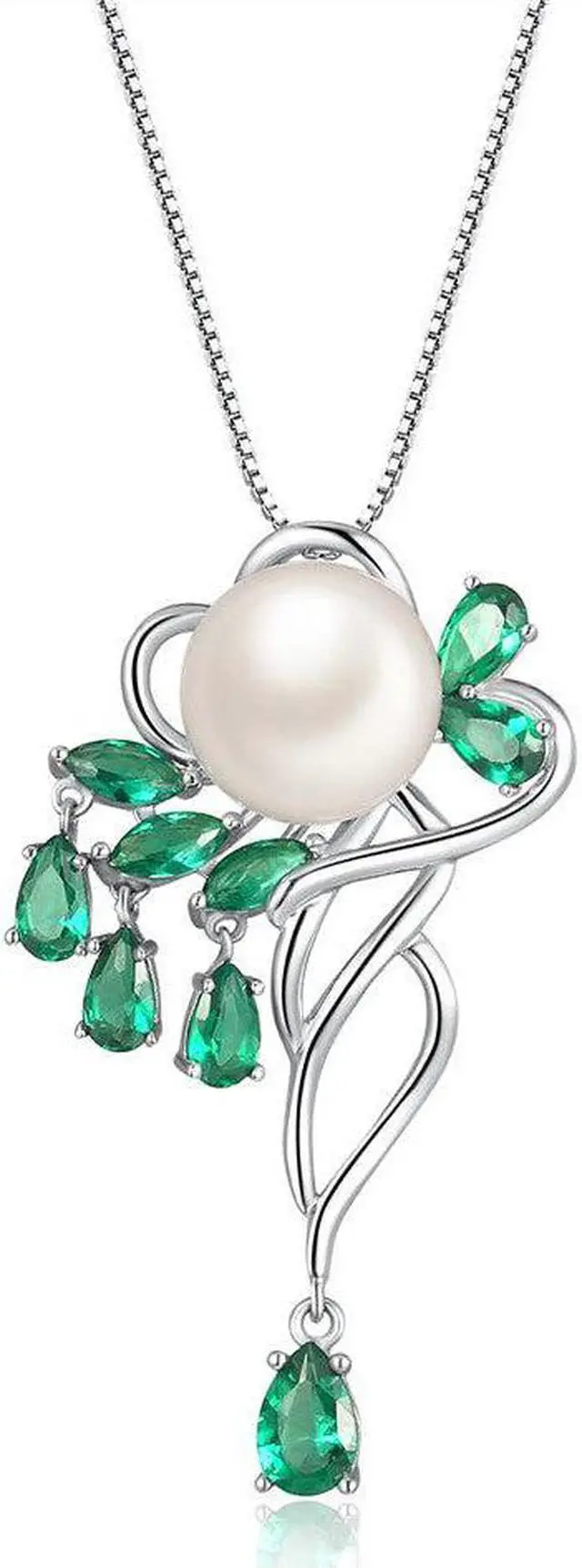 Main image of Mabella 925 Sterling Silver 9.5-10MM AAA Freshwater Cultured Pearl Spinel Pendant Necklace for Women