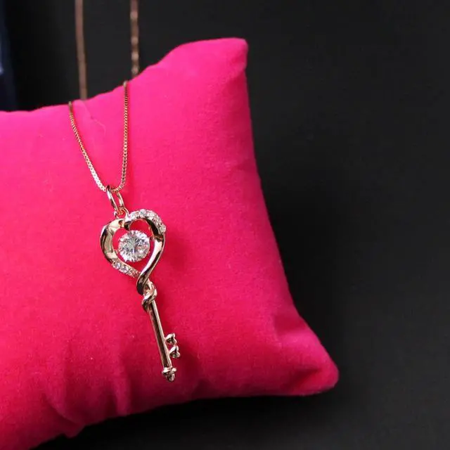 Alt view image 4 of 7 - Mabella Dancing CZ Key to Heart Sterling Silver 18K White Gold Plated Key Pendant Necklace, Women Gifts for Her