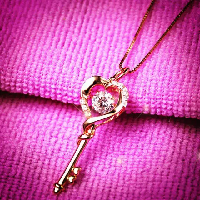 Alt view image 5 of 7 - Mabella Dancing CZ Key to Heart Sterling Silver 18K White Gold Plated Key Pendant Necklace, Women Gifts for Her