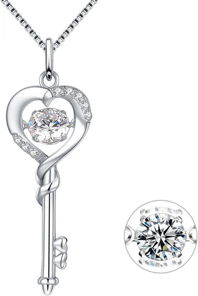 Main image of Mabella Dancing Stone 925 Sterling Silver 0.9 ct Heart Shape Key Pendant Necklace