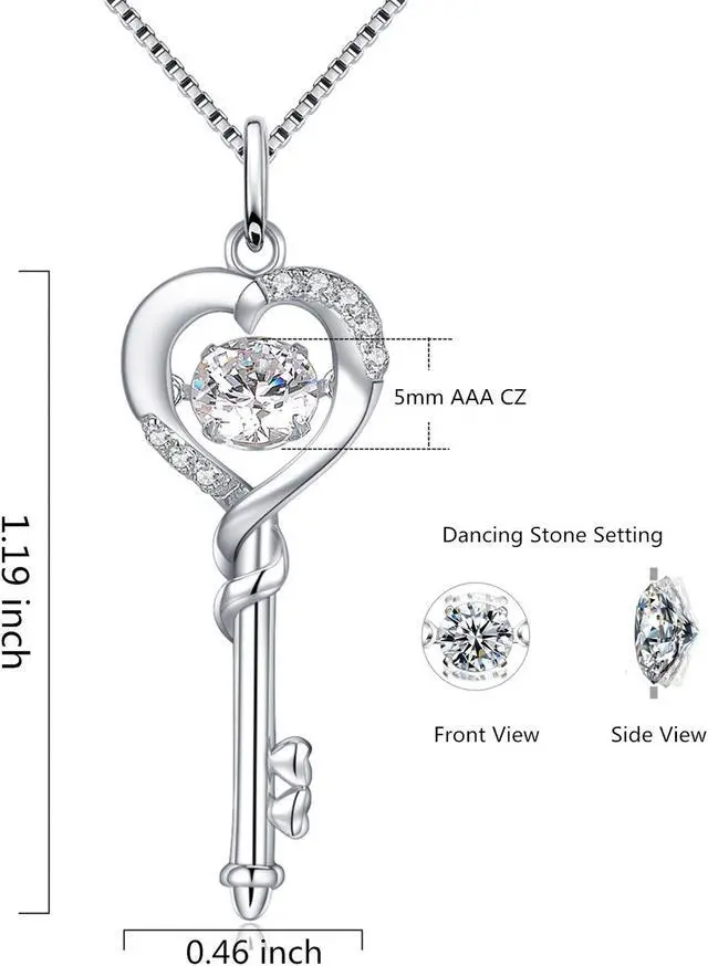 Alt view image 3 of 7 - Mabella Dancing Stone 925 Sterling Silver 0.9 ct Heart Shape Key Pendant Necklace