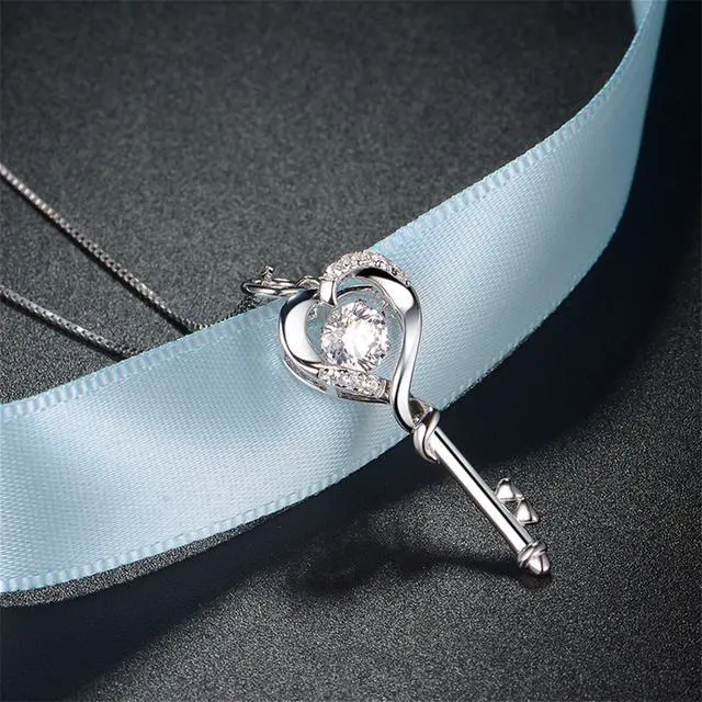 Alt view image 2 of 7 - Mabella Dancing Stone 925 Sterling Silver 0.9 ct Heart Shape Key Pendant Necklace
