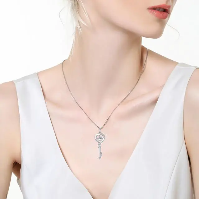 Alt view image 6 of 7 - Mabella Dancing Stone 925 Sterling Silver 0.9 ct Heart Shape Key Pendant Necklace