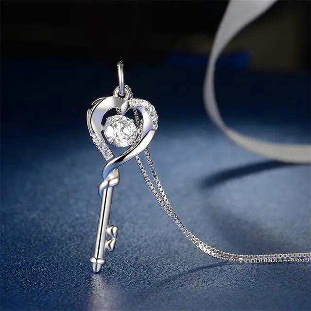Alt view image 4 of 7 - Mabella Dancing Stone 925 Sterling Silver 0.9 ct Heart Shape Key Pendant Necklace