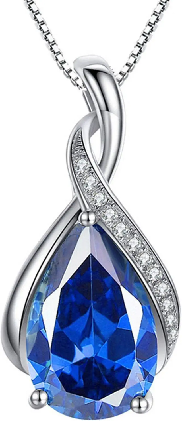 Main image of Mabella Sterling Silver Simulated Blue Topaz Birthstone Pendant Necklace, Gifts for Women