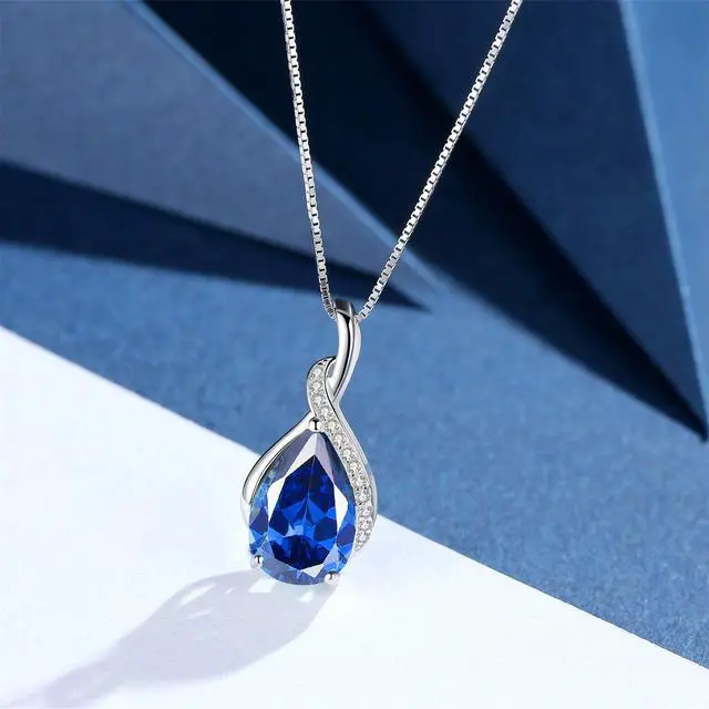 Alt view image 2 of 6 - Mabella Sterling Silver Simulated Blue Topaz Birthstone Pendant Necklace, Gifts for Women