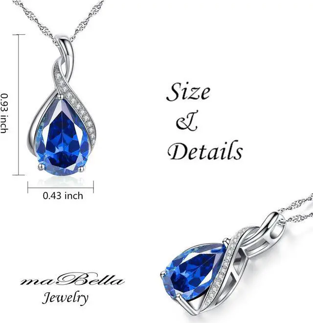Alt view image 3 of 6 - Mabella Sterling Silver Simulated Blue Topaz Birthstone Pendant Necklace, Gifts for Women